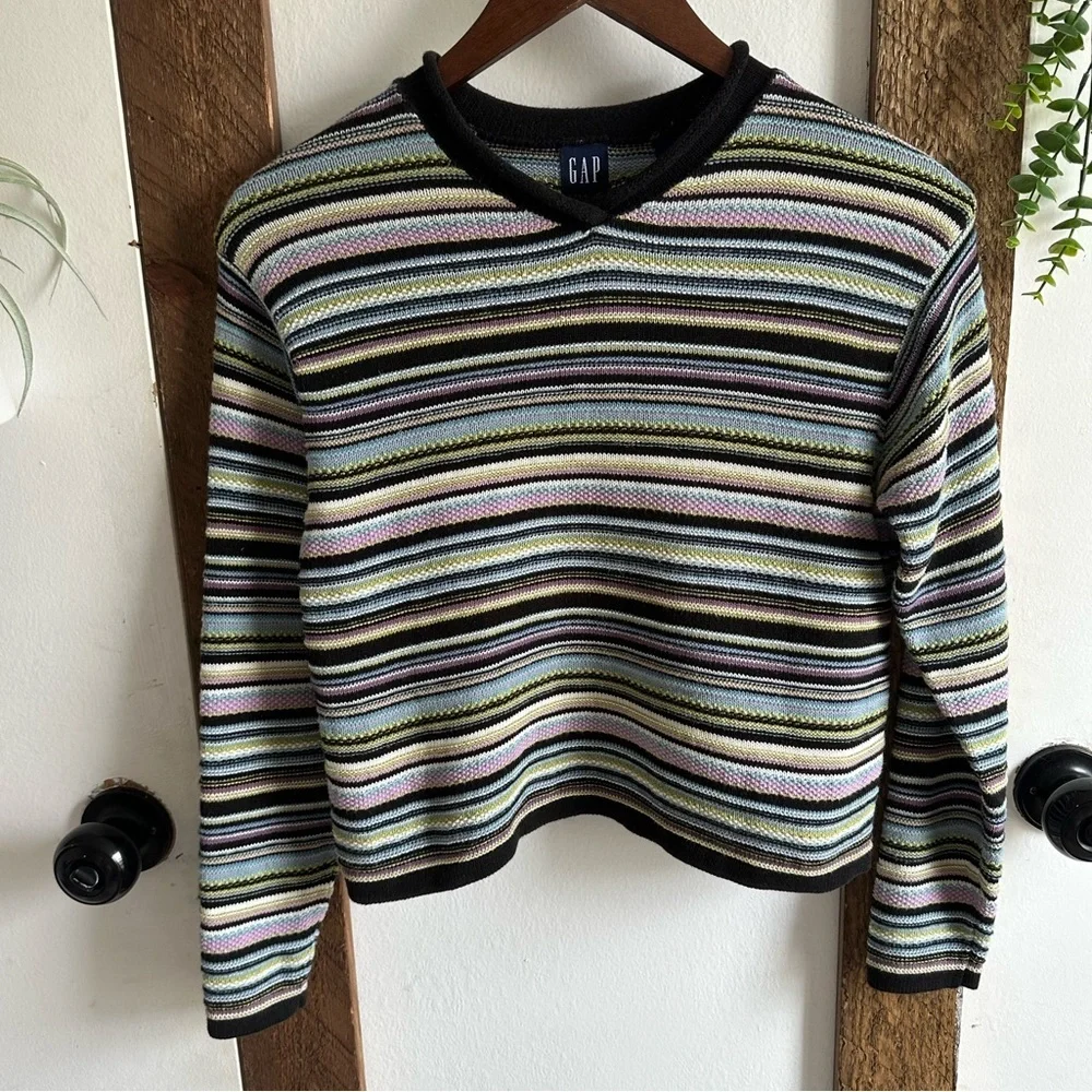Vintage 90s GAP Girls Striped Heavy Cotton Sweater Size Medium